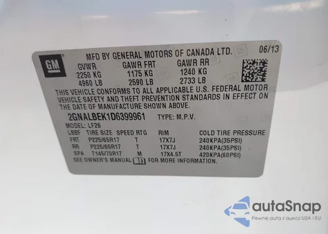 2013 Chevrolet Equinox Ls z USA, uszkodzony, nr VIN 2GNALBEK1D6399961